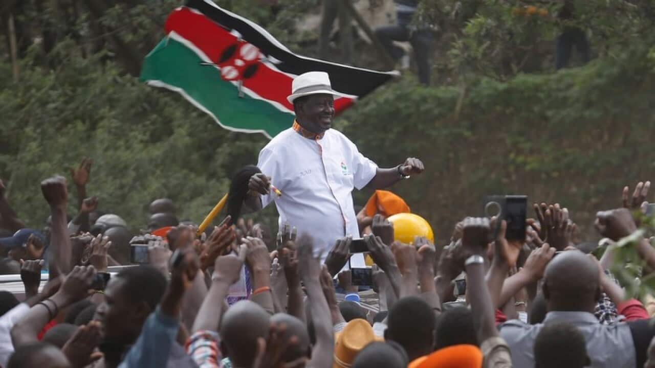 The leader of the opposition coalition the National Super Alliance (NASA) and its presidential candidate Raila Odinga.