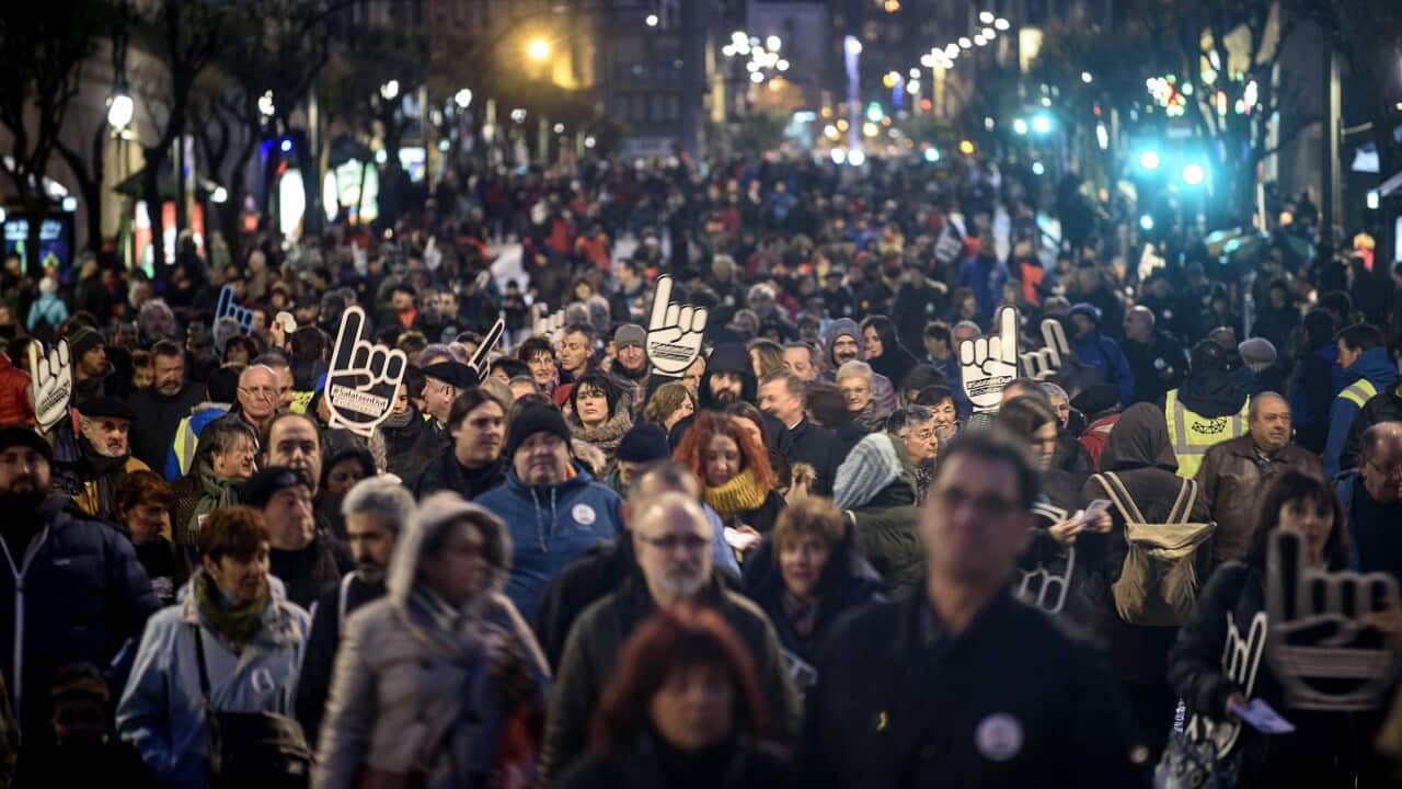 File photo of thousands of people protesting during a demonstration against the dispersion of terrorist group ETA's prisoners held in Bilbao.