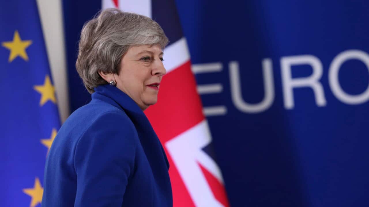 British Prime Minister Theresa May at the conclusion of an EU summit in Brussels