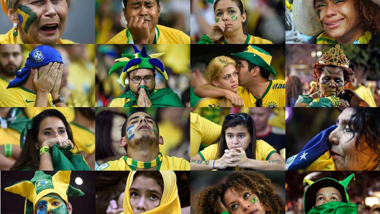 Brazil fans are dejected after the 7-1 defeat (AAP)