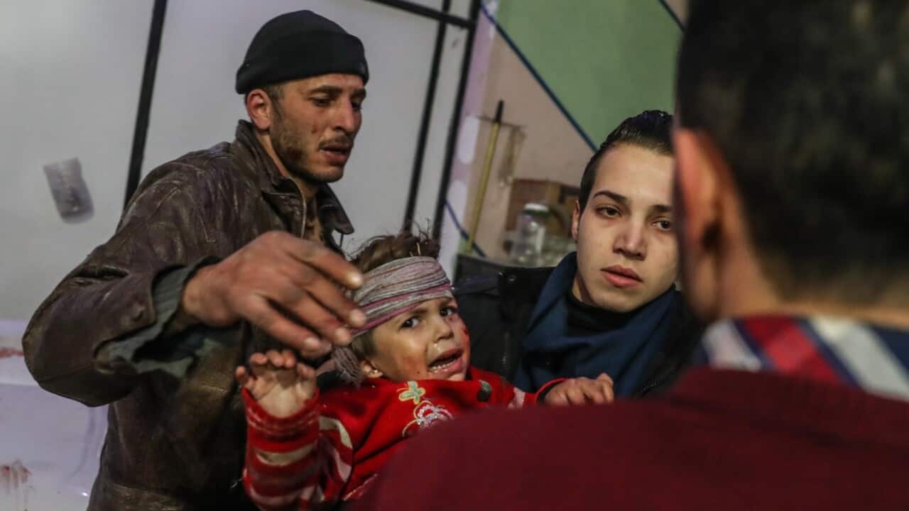 Injured children are treated at a hospital in rebel-held Douma, Eastern Ghouta, Syria, 19 February 2018.