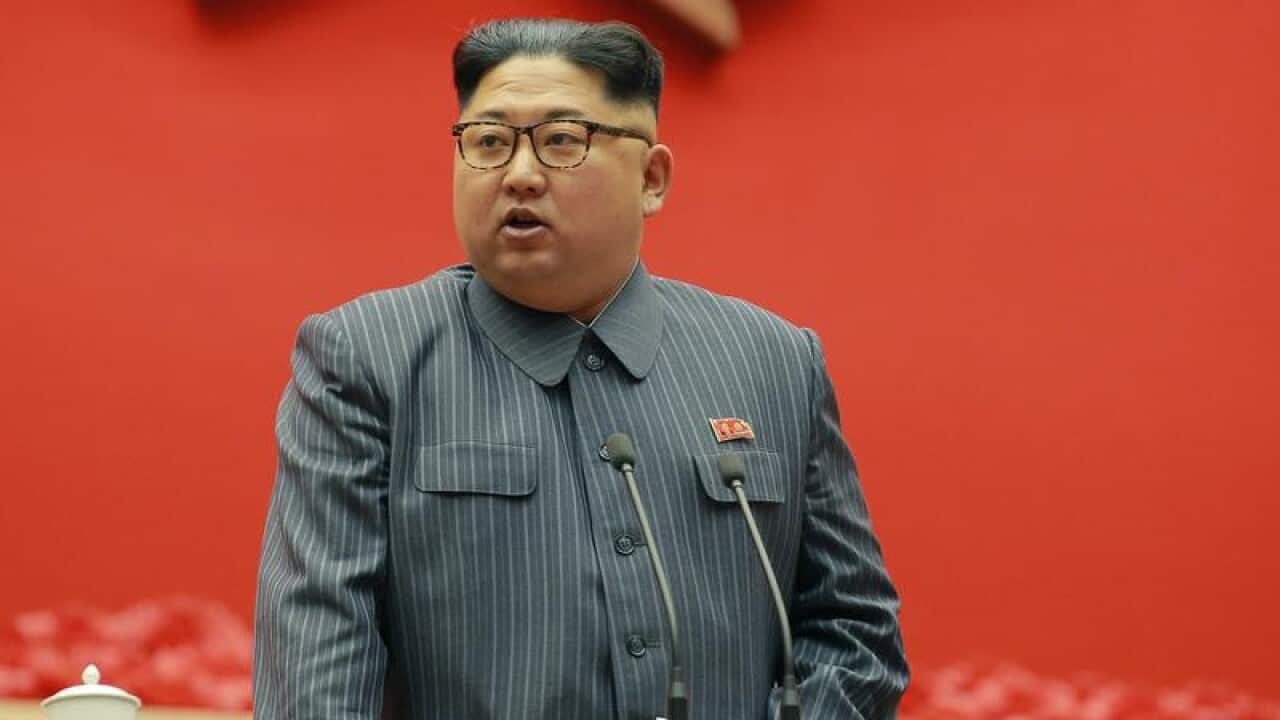 Kim Jong Un speaks during the conference of cell chairpersons.