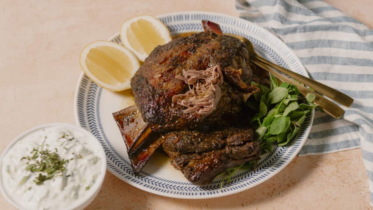 Slow roasted lamb with tzatziki