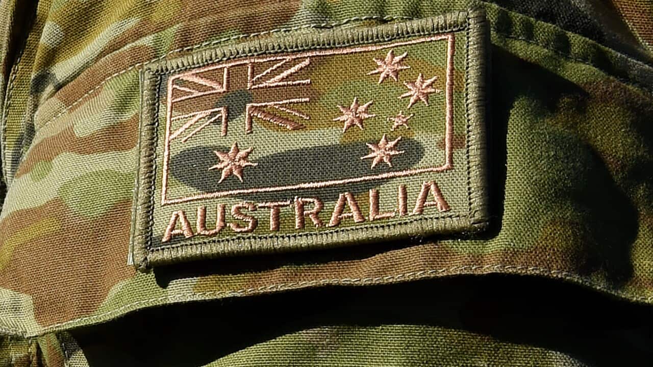 The Australian flag is seen on an Australian Defence Force (ADF)