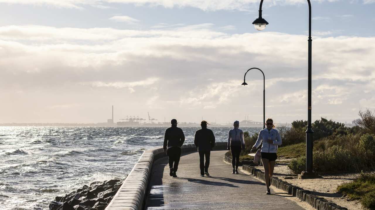 People are seen exercising in St Kilda, Melbourne, Monday, September 13, 202