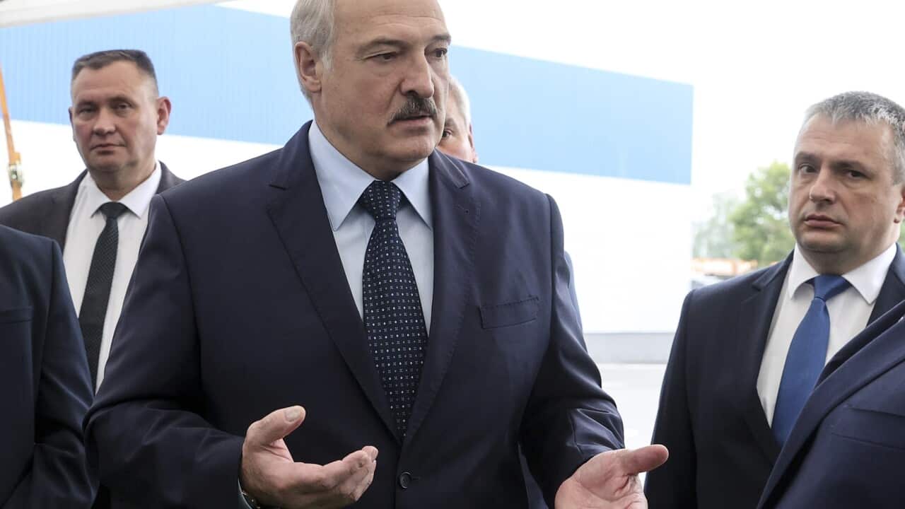 Belarusian President Alexander Lukashenko visits the Orsha dairy plant in Orsha, Belarus.