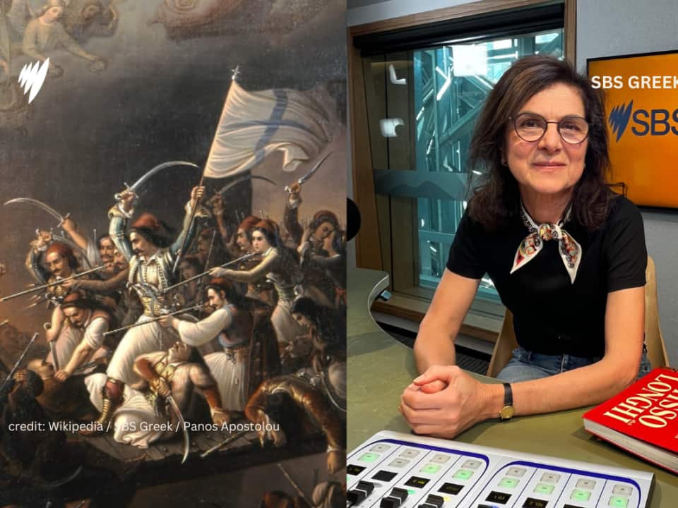 L: Theodoros Vryzakis' "The Exodus from Missolonghi", Athens, National Art Gallery and Alexander Soutzos Museum. Currently being exhibited at the Trikoupeio Cultural Centre in Mesologgi for the 200th anniversary of the 1826 Exodus. R: Dr Spiridoula Demetriou
