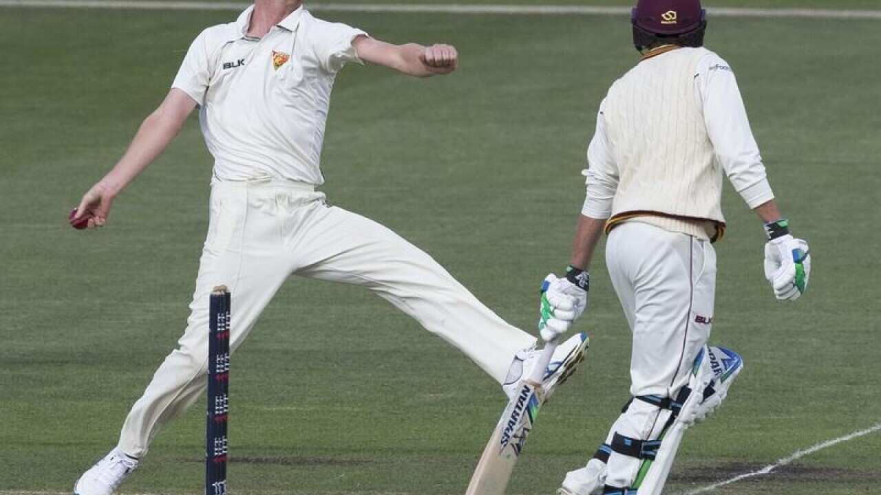 Jackson Bird of Tasmania bowls during a game