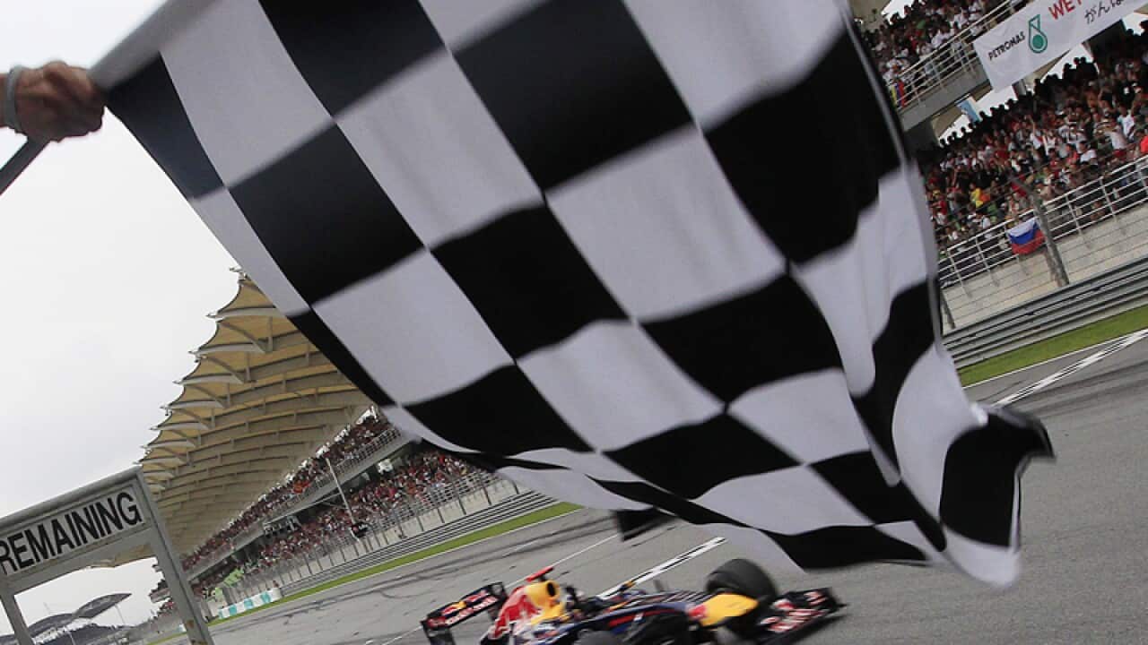 The checker flag during an F1 race