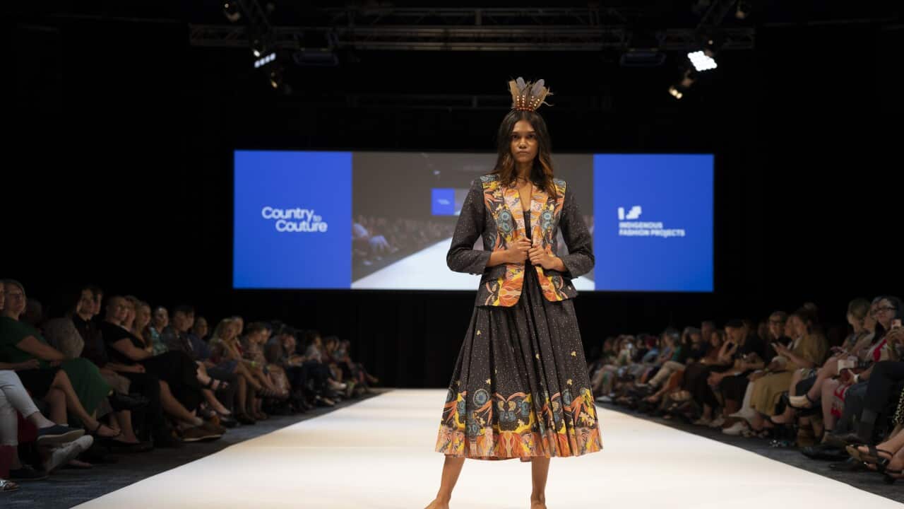 Buluuy Mirrii by Colleen Tighe Johnson, Country to Couture, 2022, Photo by Dylan Buckee