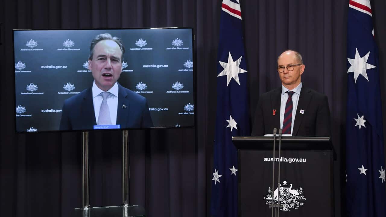 Health Minister Greg Hunt and Chief Medical Officer Paul Kelly (AAP)