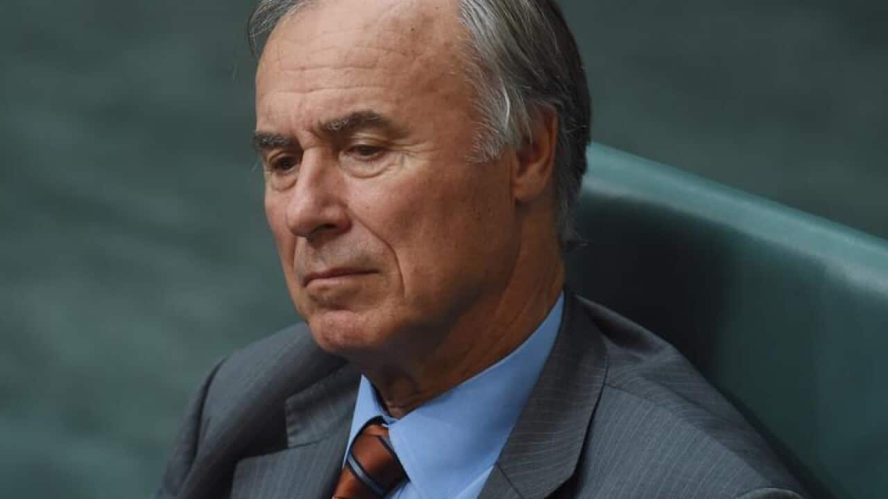 Liberal backbench MP John Alexander reacts during Question Time.