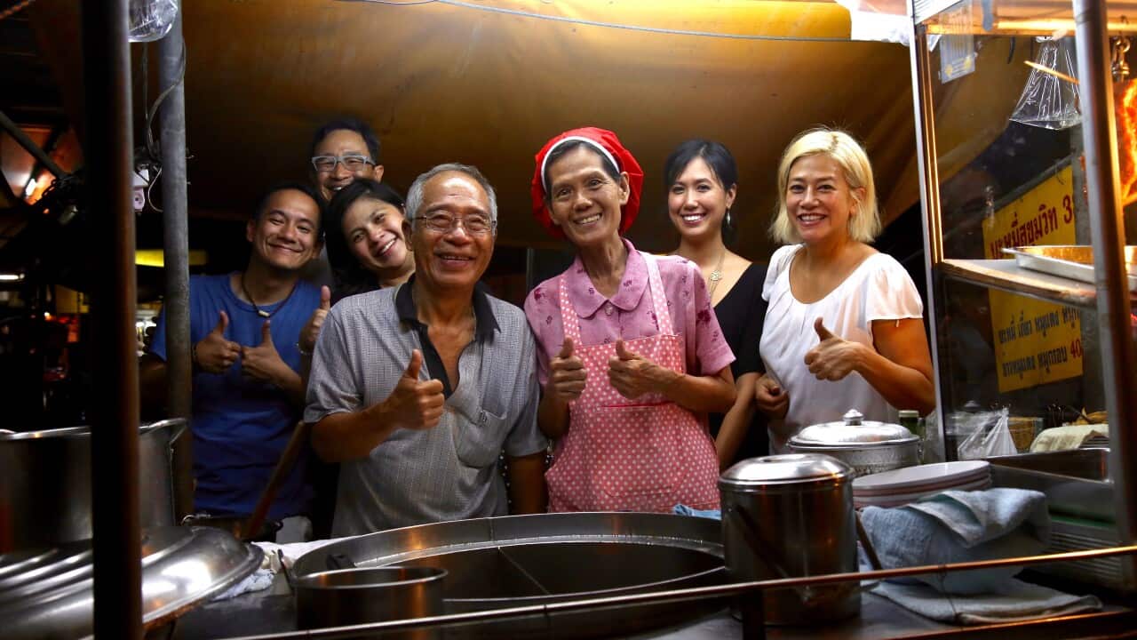 Hanging with some street food vendors in Bangkok.