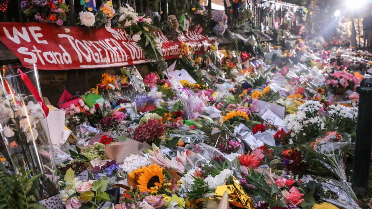 Flowers seen to respect to the victims of the Christchurch mosques shooting, New Zealand.