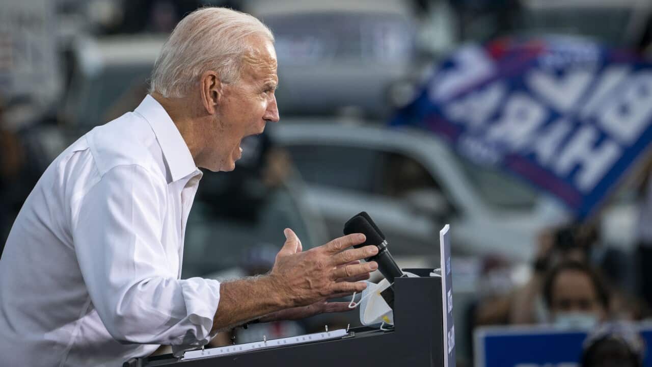 Joe Biden has criticised Donald Trump's handling of the coronavirus pandemic during a rally in Georgia.