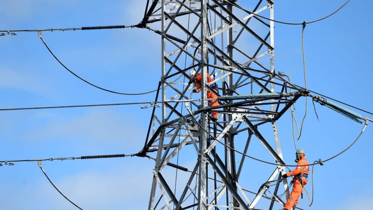 Workers on an electricity pylon