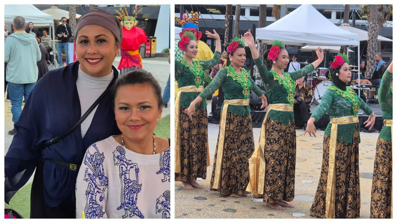 Image 1: From left Darlina Firstama and Pia Buksh from Kala Nritya at Mahasuara event, Melbourne, 2 May 2026. Courtesy: SPD.
Image 2: Darlina Firstama (fourt from the left) and her group about to showcase their dancing prowess at Mahasuara event - Melbourne, 2 May 2026. Courtesy: SPD.