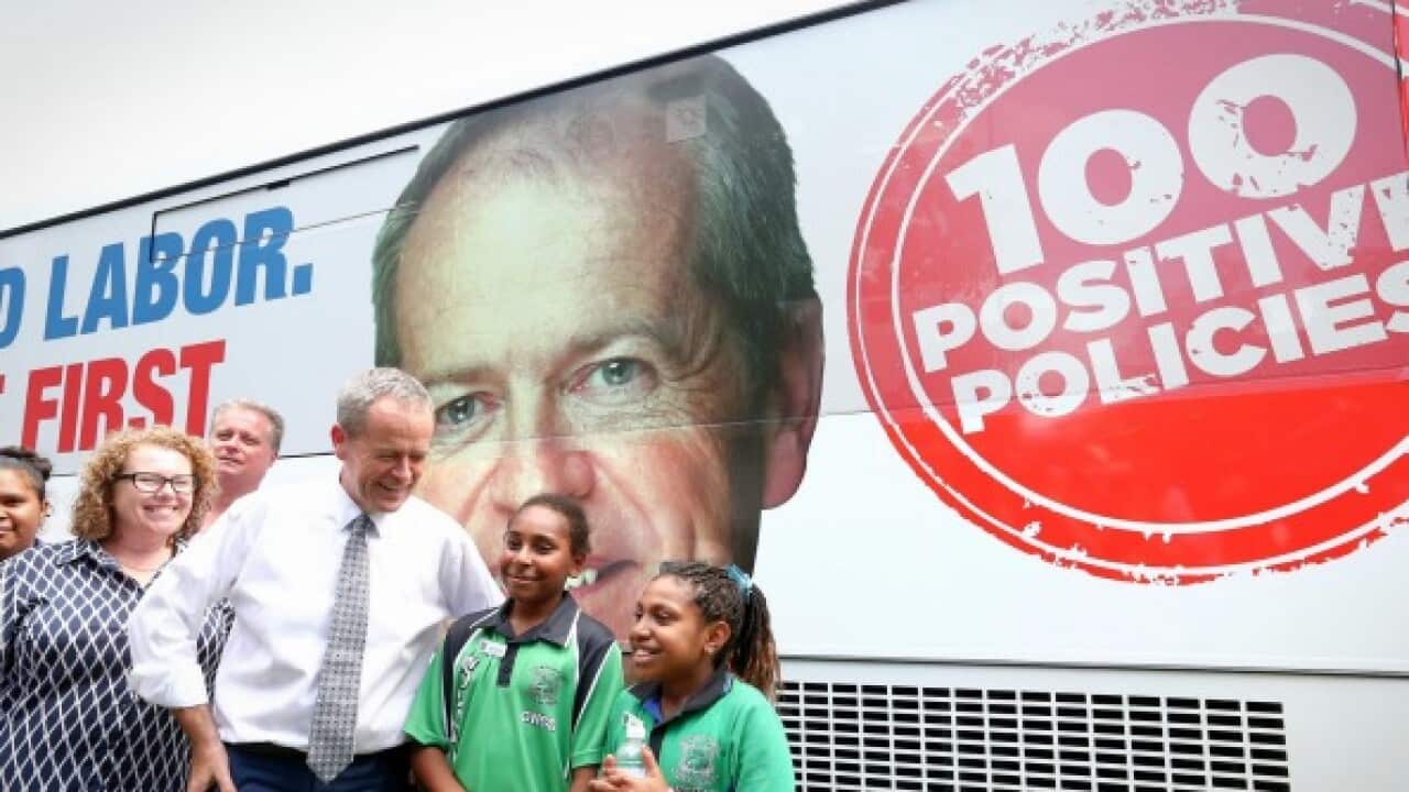 Bill Shorten starts off in Queensland on the eight-week campaign on the official bus that will take him around the country.