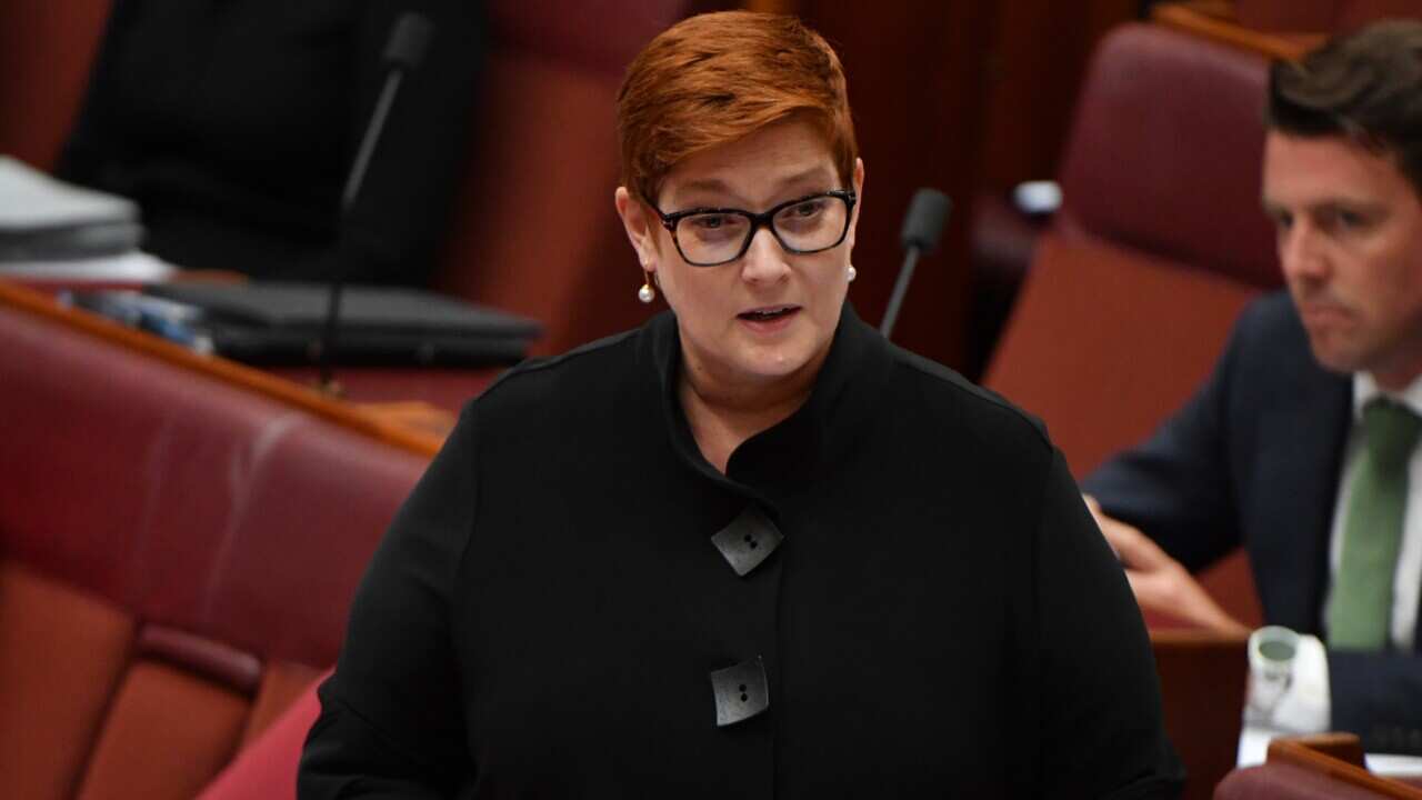 Minister for Foreign Affairs Marise Payne during Question Time n in the Senate chamber at Parliament House in Canberra.