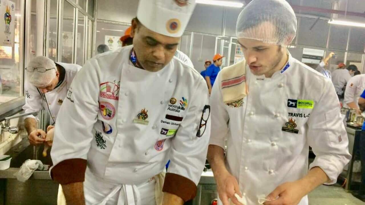 Daman Shrivastav with Australian contestant at Young chef Olympiad India 2018, as mentor and trainer for Travis who repres