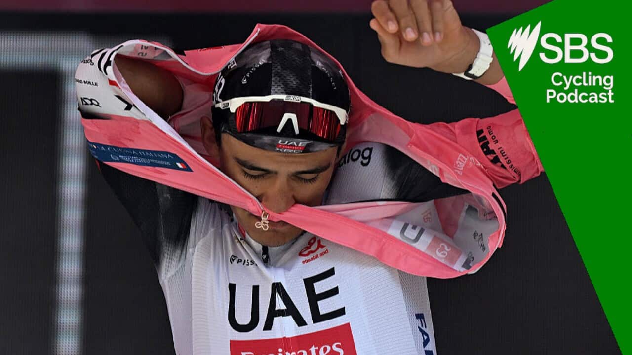 SIENA, ITALY - MAY 18: Isaac Del Toro of Mexico and Team UAE Team Emirates - XRG celebrates at podium as Pink Leader Jersey winner during the 108th Giro d'Italia 2025, Stage 9 a 181km stage from Gubbio to Siena / #UCIWT / on May 18, 2025 in Siena, Italy. (Photo by Tim de Waele/Getty Images)