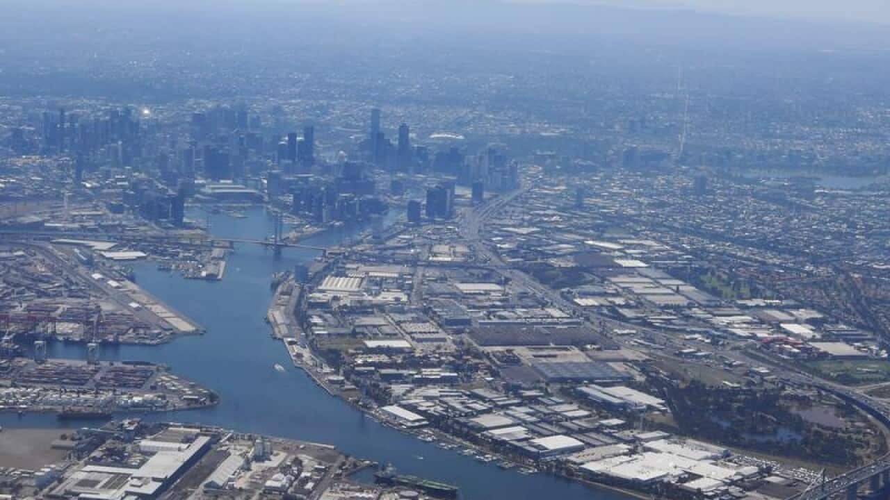 An aerial image taken from a plane above Melbourne