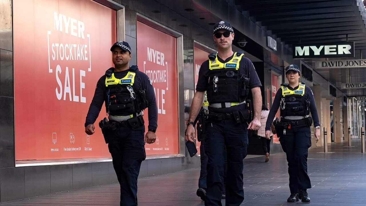 Victoria Police patrol the streets.