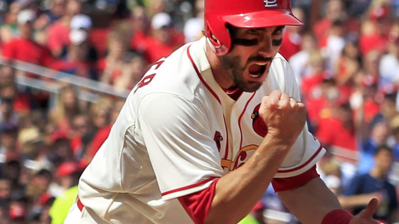 St. Louis Cardinals' Matt Carpenter celebrates