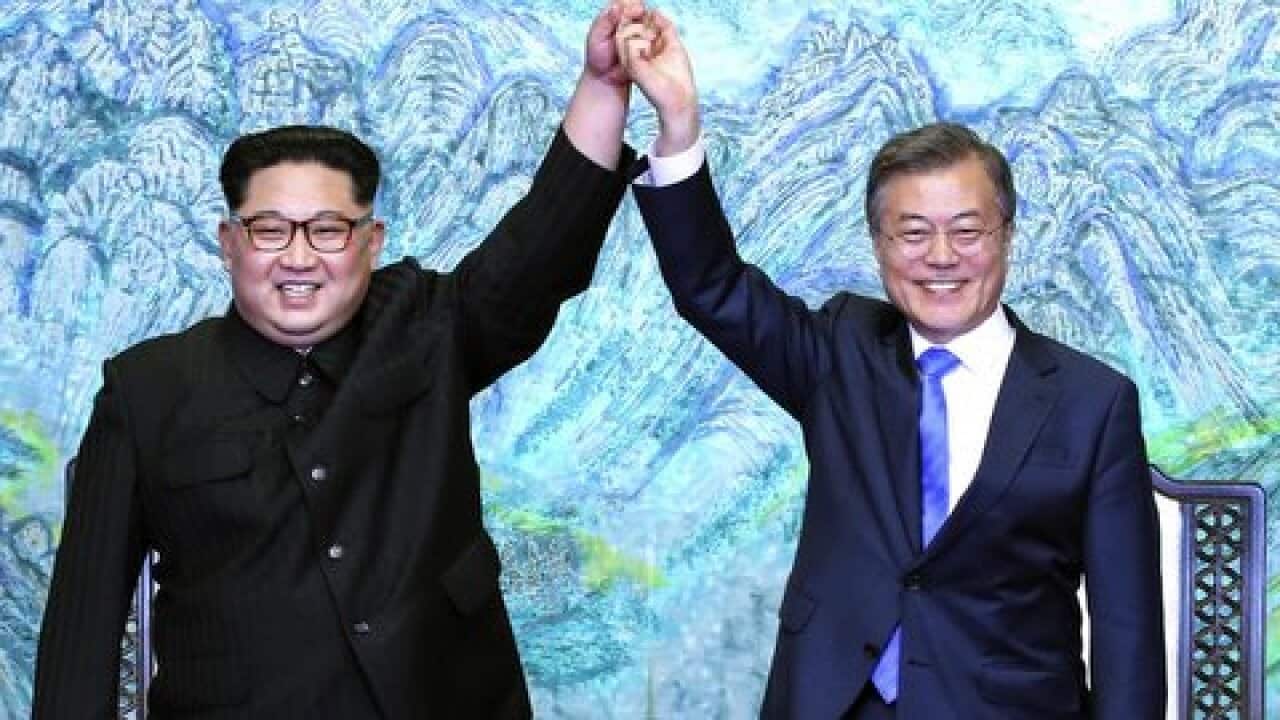 North Korean leader Kim Jong Un (left) and South Korean President Moon Jae-in