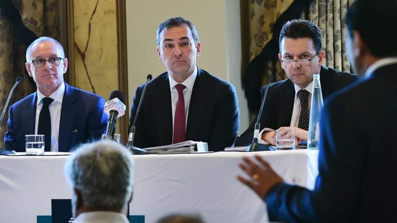 Jay Weatherill, Steven Marshall and Nick Xenophon