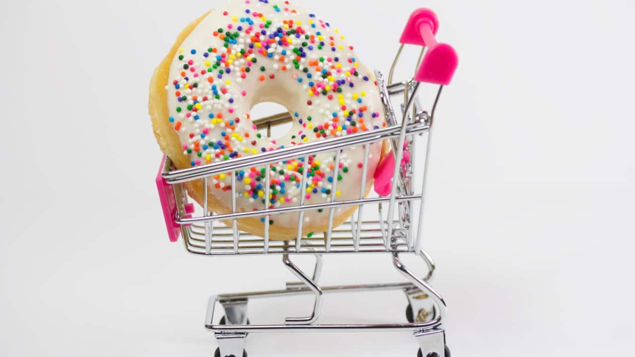 Doughnut in shopping trolley