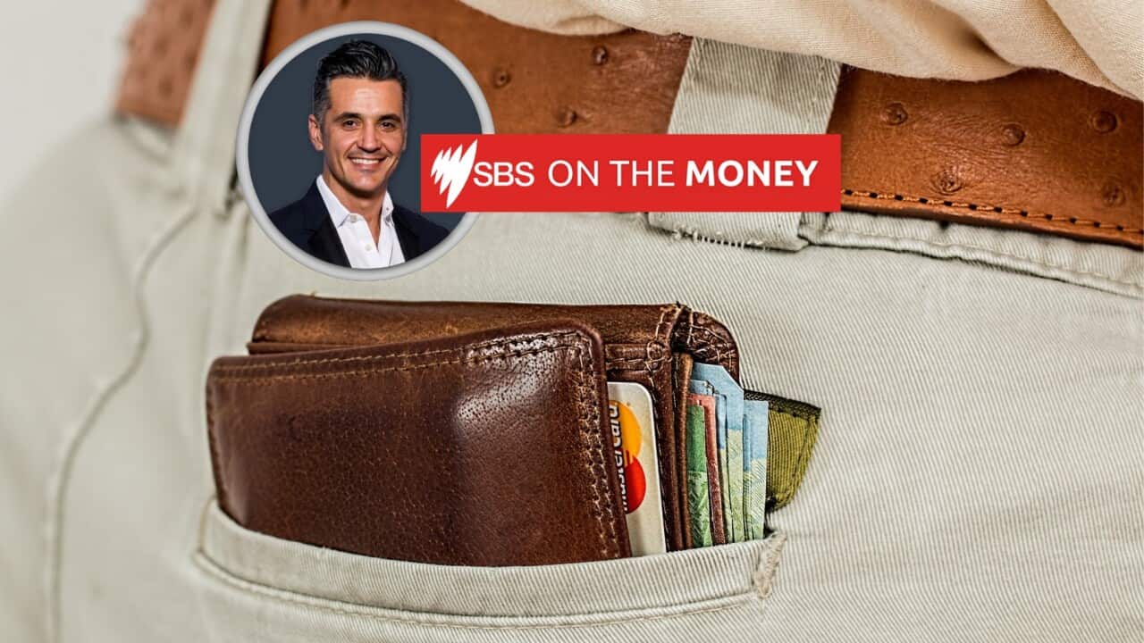 On the Money graphic over image of wallet with cards and cash in jeans' pocket (SBS).