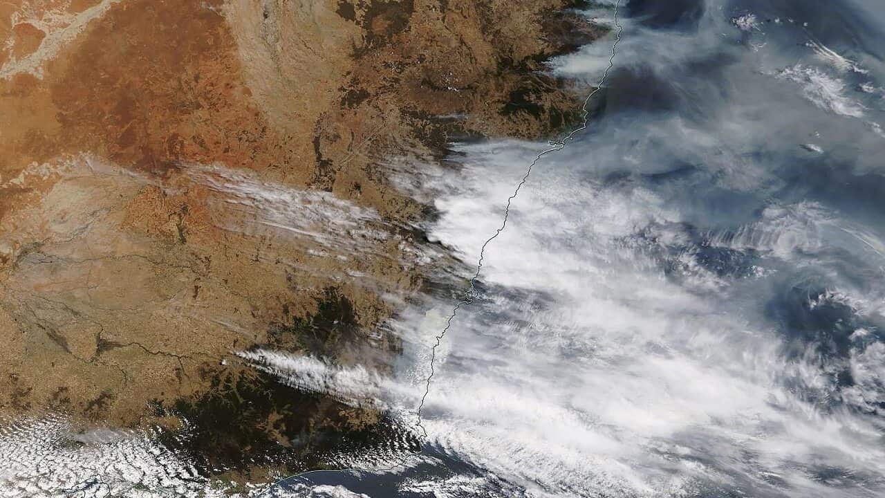 A NASA Worldview Satellite showing smoke NSW bushfires in early December.