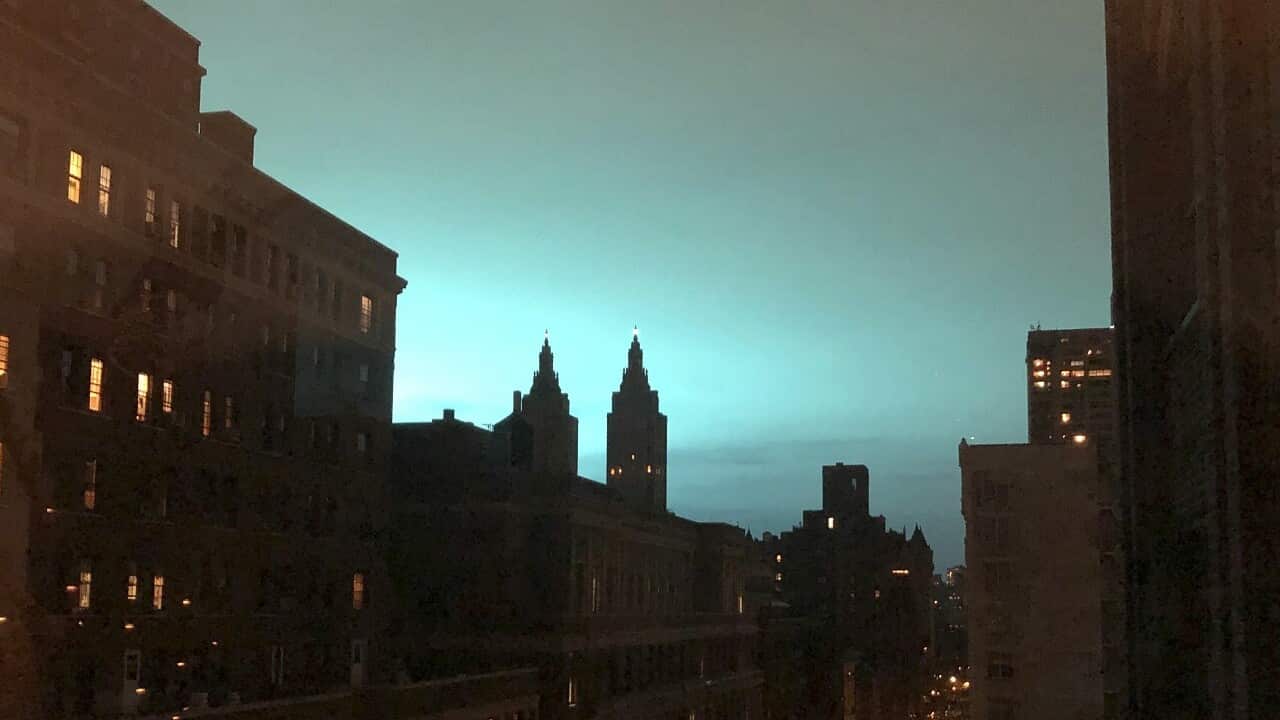 The blue light over New York City.