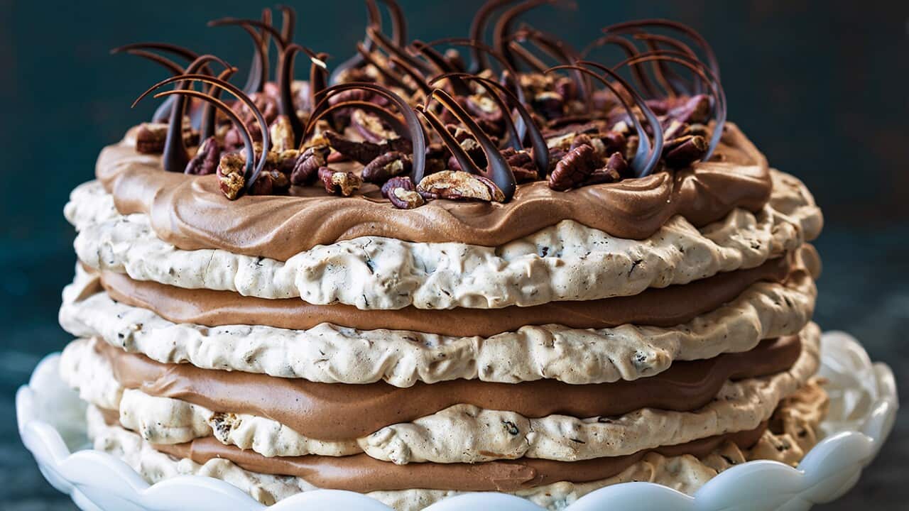 Chocolate date meringue cake