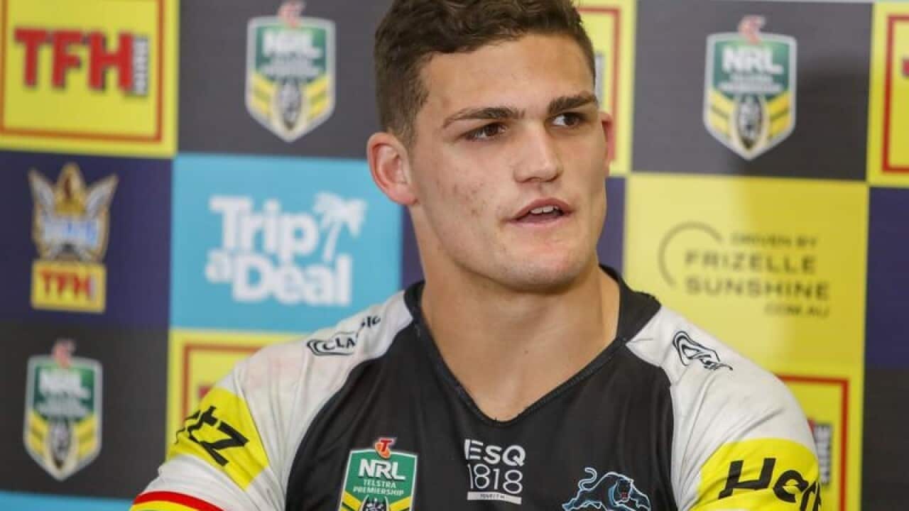 Panthers player Nathan Cleary speaks to the media.