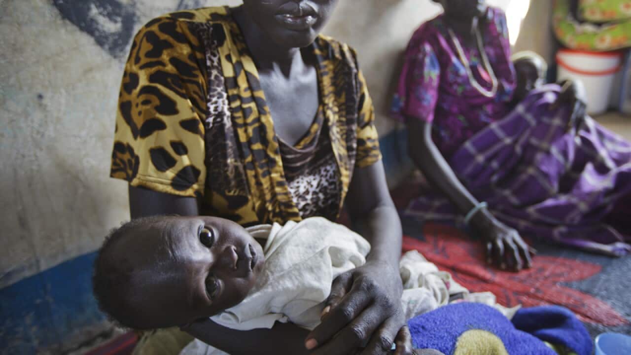 A clinic in a school building in the town of Awerial, South Sudan