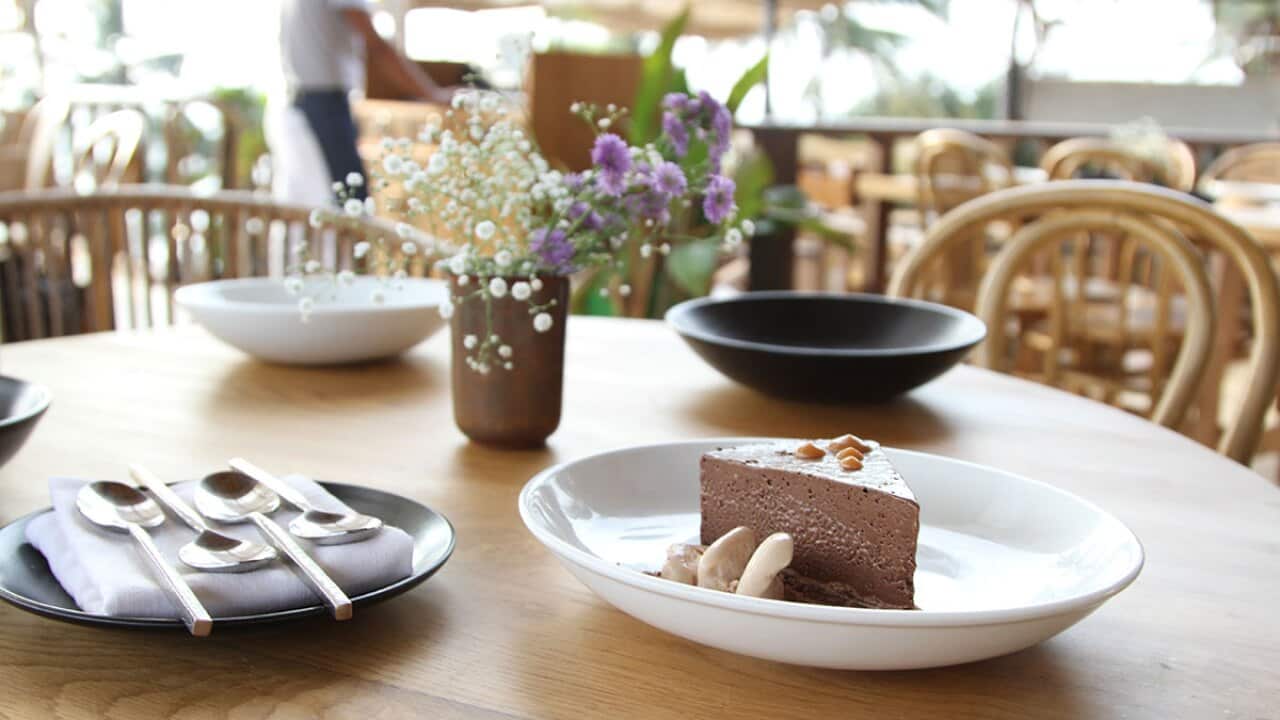 Caramel and chocolate mousse tart