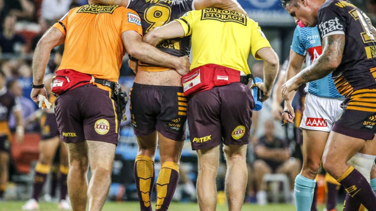 Andrew McCullough of the Broncos is injured