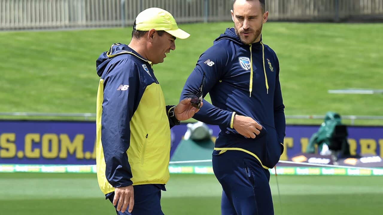 South African captain Faf du Plessis (right) and coach Russell Domingo