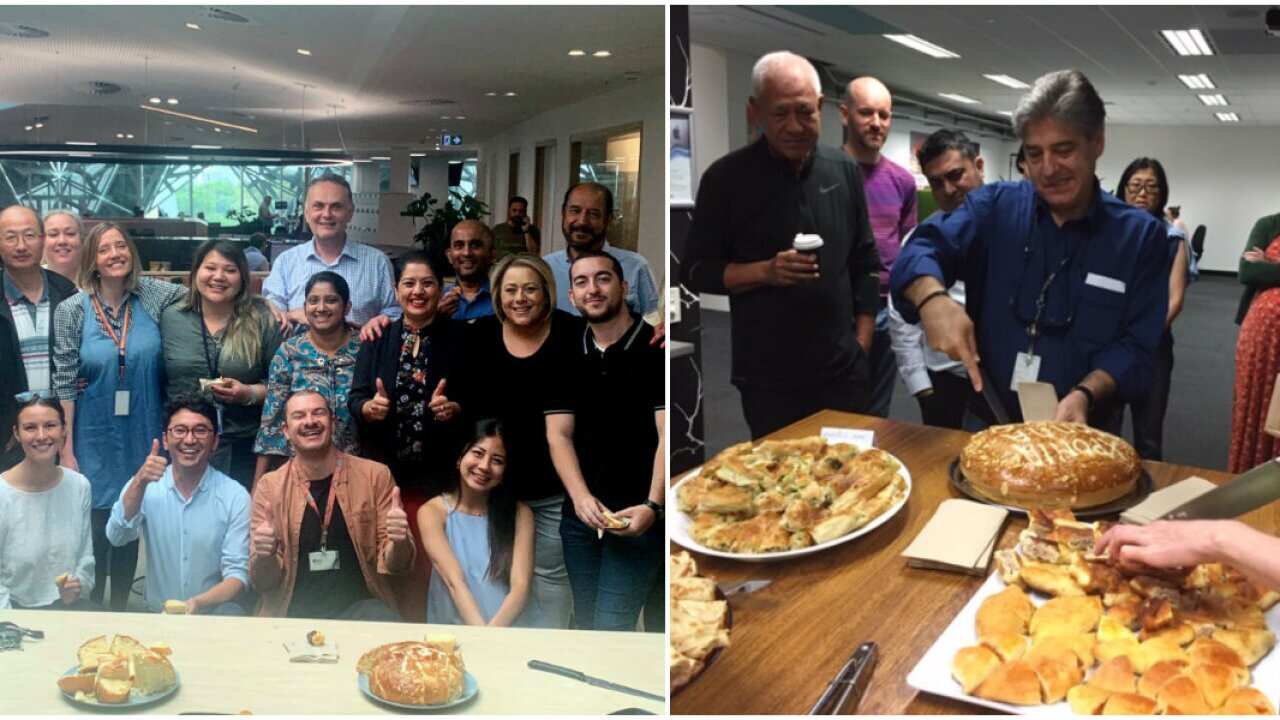 Greek New Year celebration at SBS offices with 'vasilopita' cake cutting
