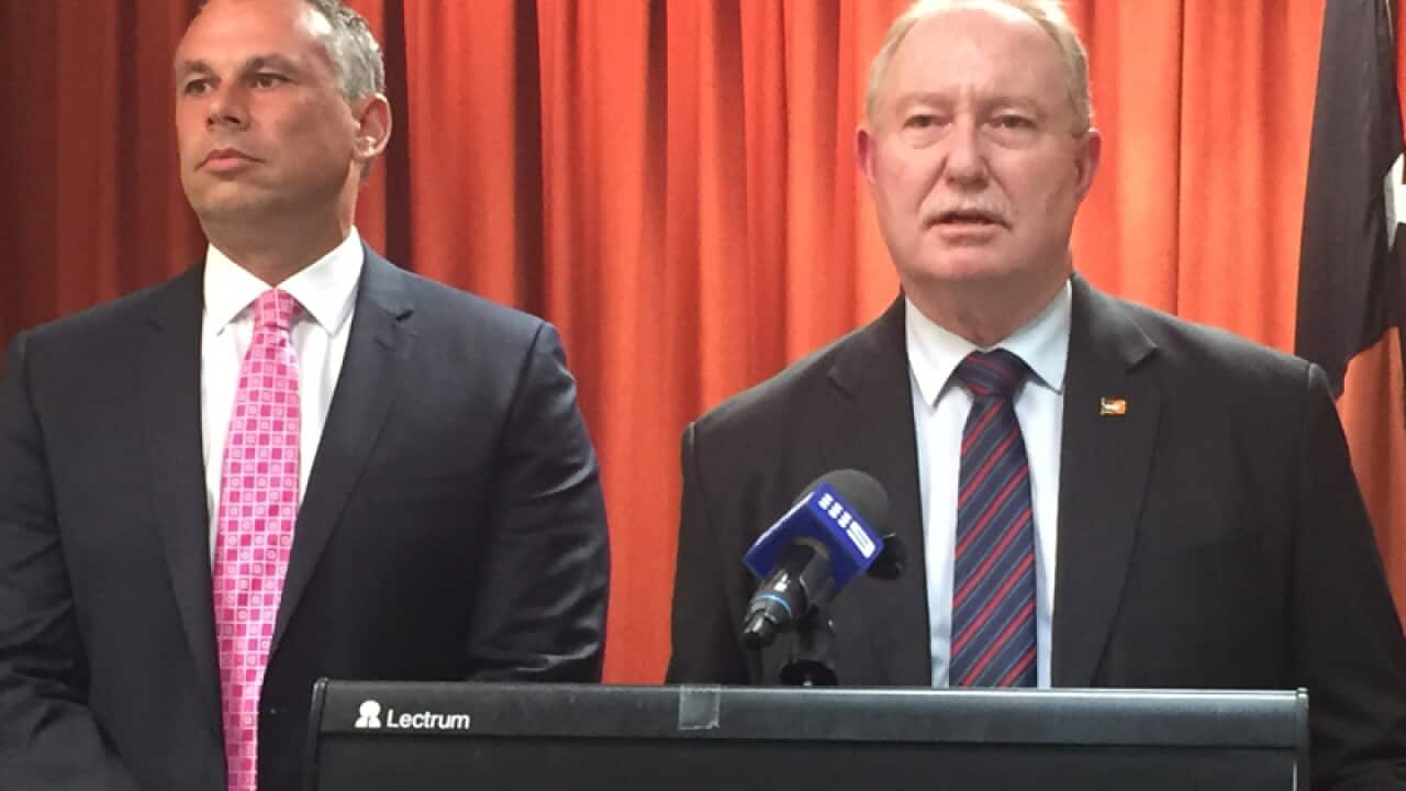 Northern Territory Chief Minister Adam Giles (L) and Peter Styles