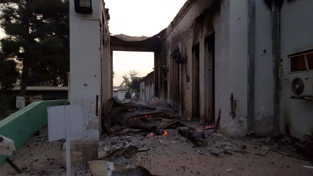 The burned Doctors Without Borders hospital is seen after explosions in the northern Afghan city of Kunduz.