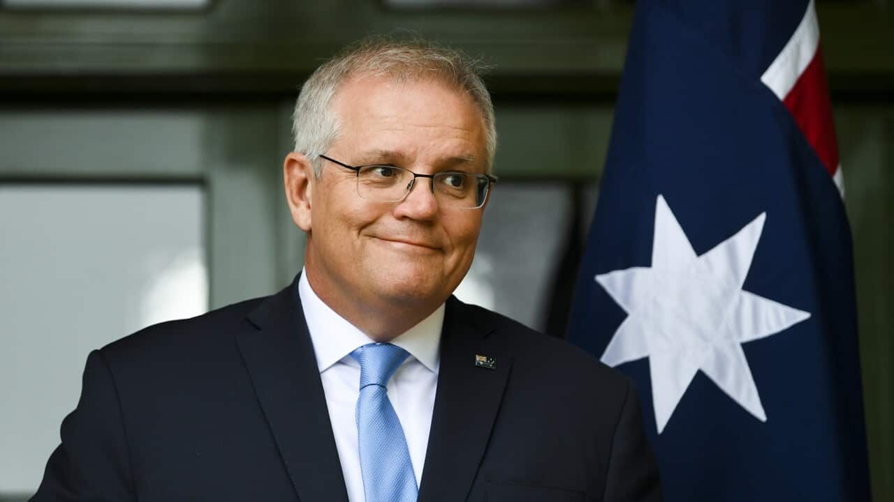 Prime Minister Scott Morrison at the Lodge in Canberra