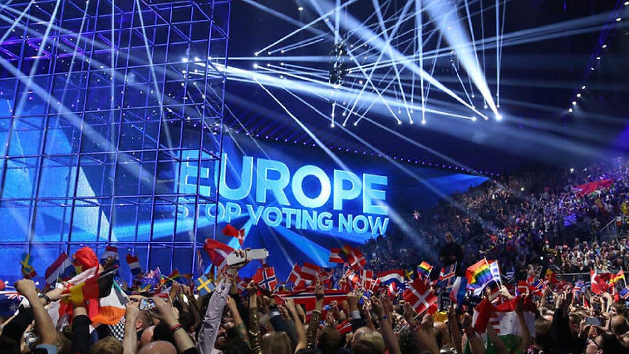 Fans wait for the beginning of the Grand Final of the 59th annual Eurovision Song Contest (ESC) at the B&W Hallerne in Copenhagen, Denmark, 10 May 2014. (EPA/JOERG CARSTENSEN)