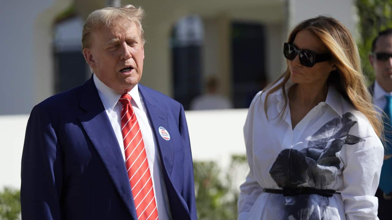 Republican presidential candidate former President Donald Trump and former first lady Melania Trump leave after voting in the Florida primary election in Palm Beach, Fla., Tuesday, March 19, 2024.