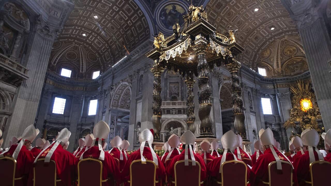 Cardinals attend mass on the fifth day of the "Novendiali,"