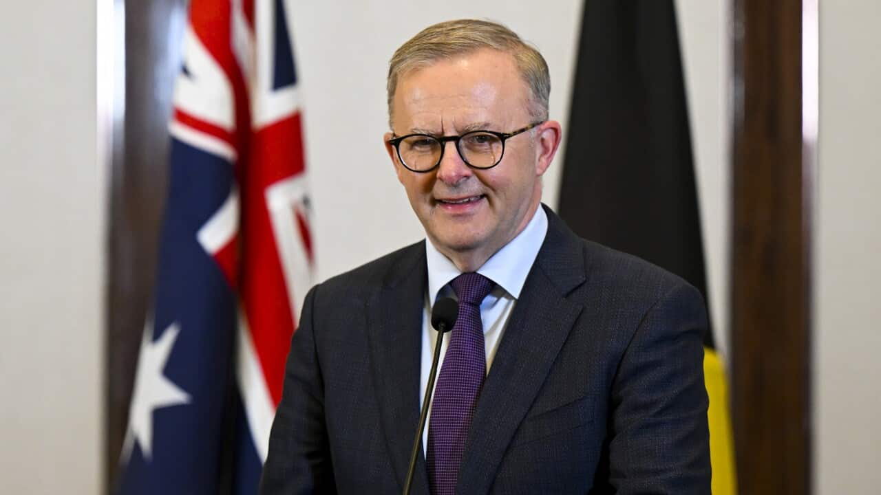 Australian Prime Minister Anthony Albanese speaks to the media during a press conference