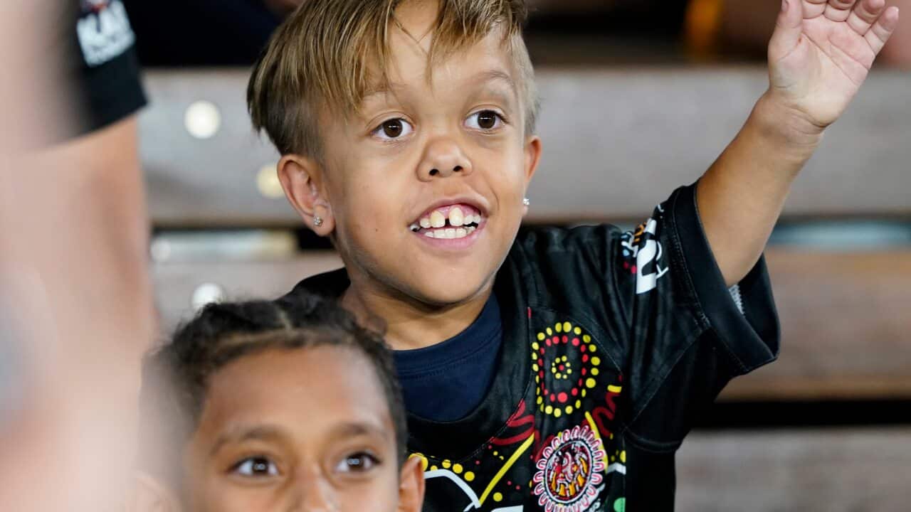 Quaden Bayles poses for a photograph during the NRL Indigenous All-Stars vs Maori Kiwis match at CBus Super Stadium on the Gold Coast, 22 February, 2020.