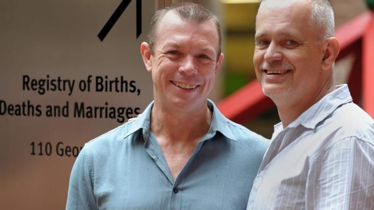 Gay couple Collin Dubrey (left) and David Mildrem